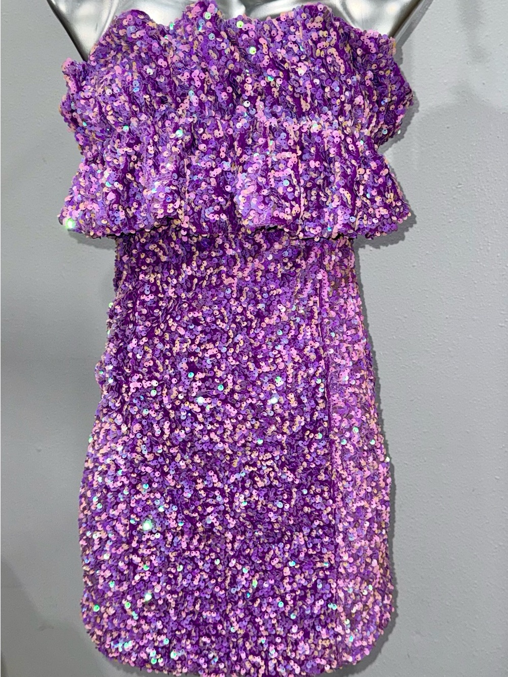 Purple Sequin Strapless Dress